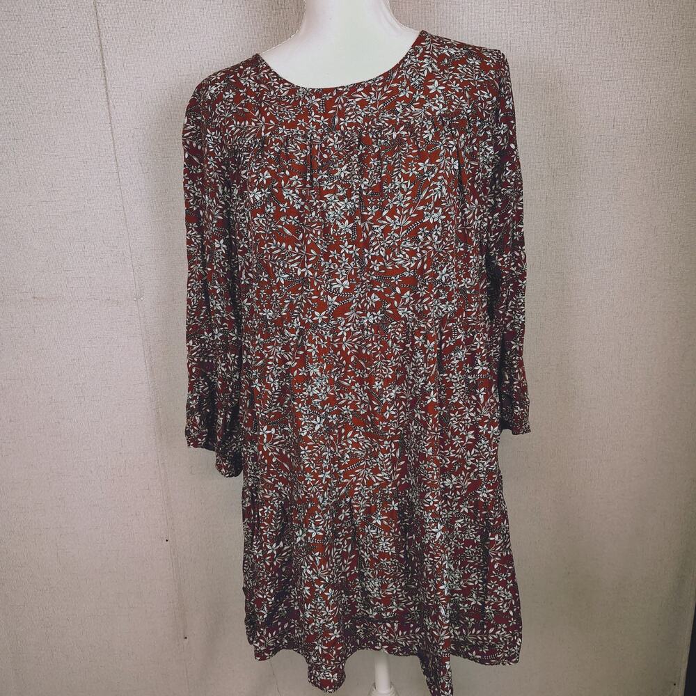 Emery Rose Womens M Rust Floral Boho Tiered Bell Sleeve Mini Dress